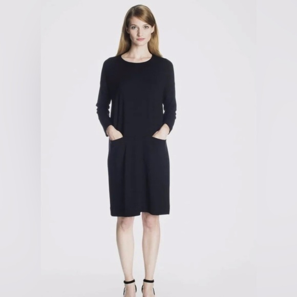Eileen Fisher Dresses & Skirts - Eileen Fisher Black Long Sleeve Jersey Knit Crew Neck Dress Women's Size Small